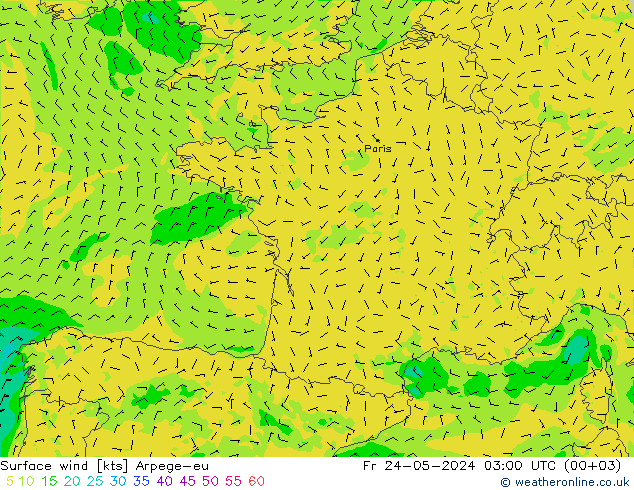 Rüzgar 10 m Arpege-eu Cu 24.05.2024 03 UTC