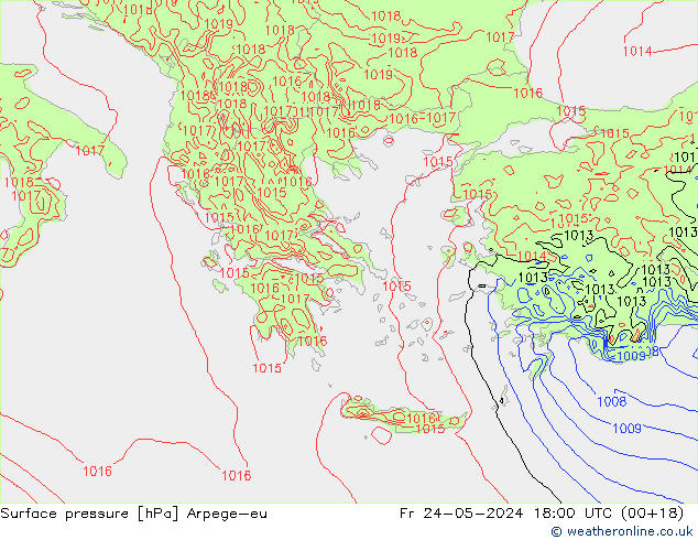 Atmosférický tlak Arpege-eu Pá 24.05.2024 18 UTC