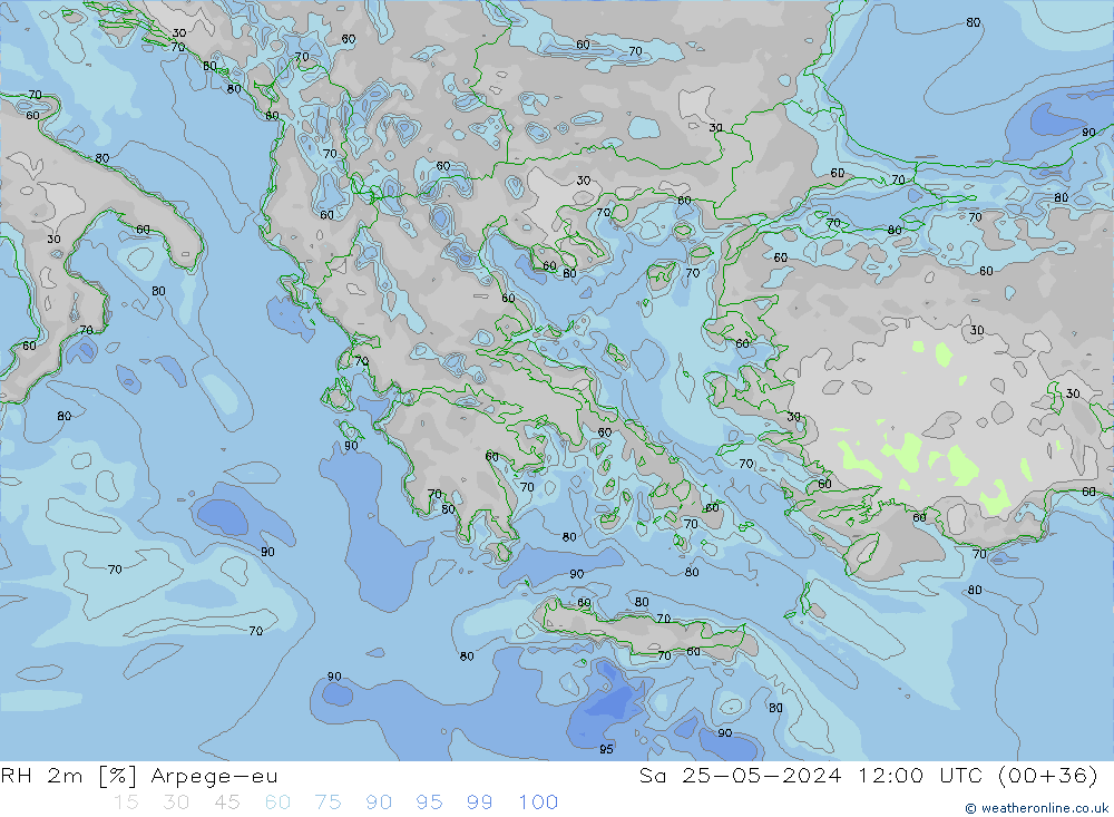 RH 2m Arpege-eu Sa 25.05.2024 12 UTC