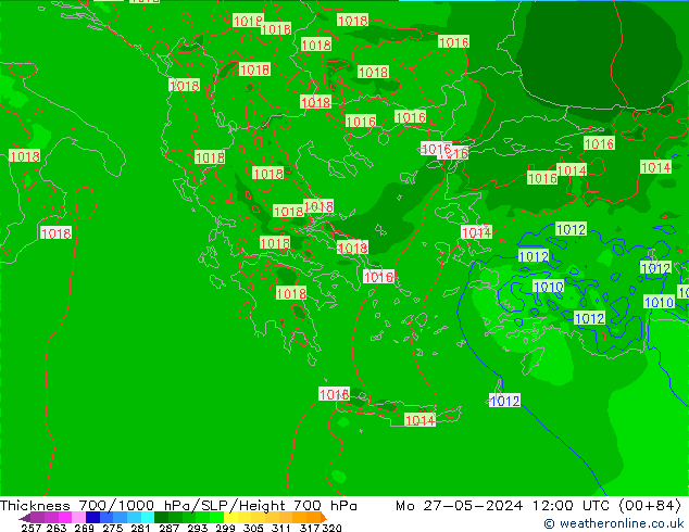 Thck 700-1000 гПа Arpege-eu пн 27.05.2024 12 UTC