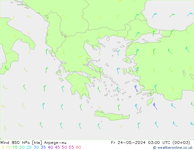 Wind 850 hPa Arpege-eu Fr 24.05.2024 03 UTC