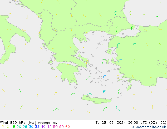 Vent 850 hPa Arpege-eu mar 28.05.2024 06 UTC