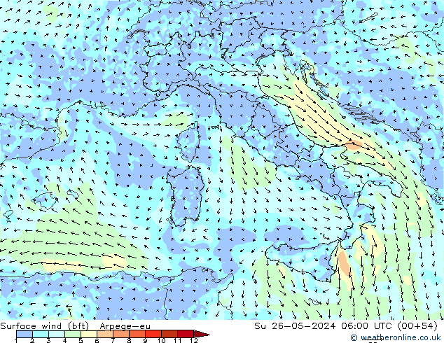 Rüzgar 10 m (bft) Arpege-eu Paz 26.05.2024 06 UTC