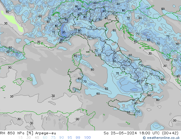 RH 850 hPa Arpege-eu  25.05.2024 18 UTC