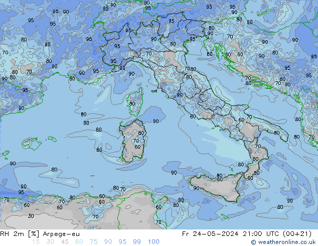 RH 2m Arpege-eu Fr 24.05.2024 21 UTC