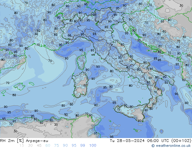 RH 2m Arpege-eu  28.05.2024 06 UTC