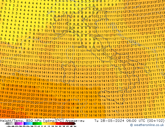 Height/Temp. 850 hPa Arpege-eu  28.05.2024 06 UTC