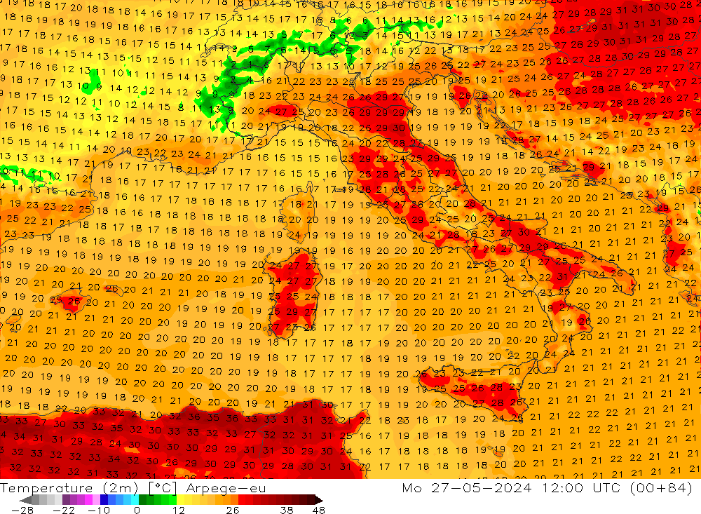 Temperatura (2m) Arpege-eu lun 27.05.2024 12 UTC