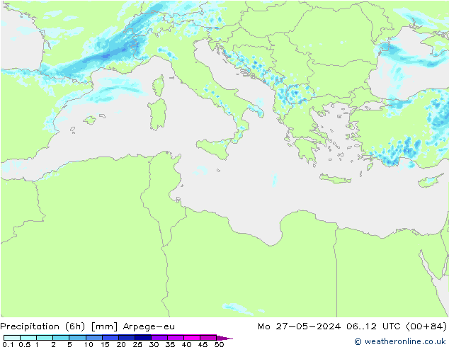 Precipitação (6h) Arpege-eu Seg 27.05.2024 12 UTC