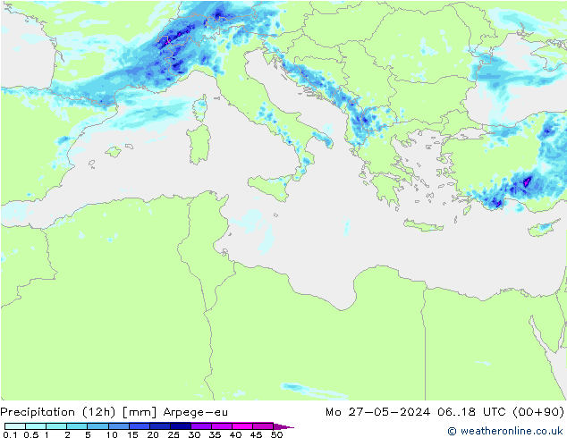 Precipitação (12h) Arpege-eu Seg 27.05.2024 18 UTC