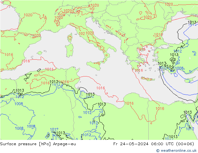 Atmosférický tlak Arpege-eu Pá 24.05.2024 06 UTC