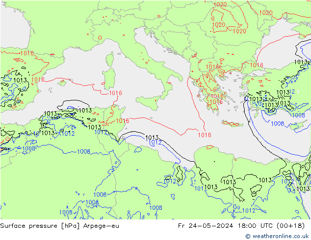 Surface pressure Arpege-eu Fr 24.05.2024 18 UTC