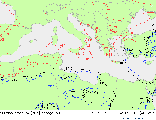 Presión superficial Arpege-eu sáb 25.05.2024 06 UTC