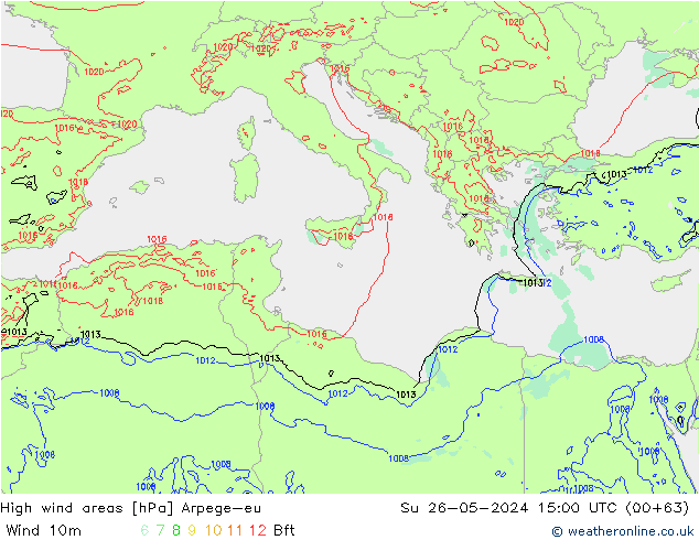 yüksek rüzgarlı alanlar Arpege-eu Paz 26.05.2024 15 UTC