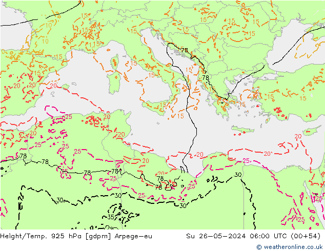 Height/Temp. 925 hPa Arpege-eu Ne 26.05.2024 06 UTC