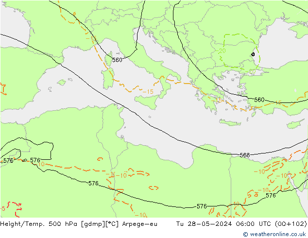 Géop./Temp. 500 hPa Arpege-eu mar 28.05.2024 06 UTC