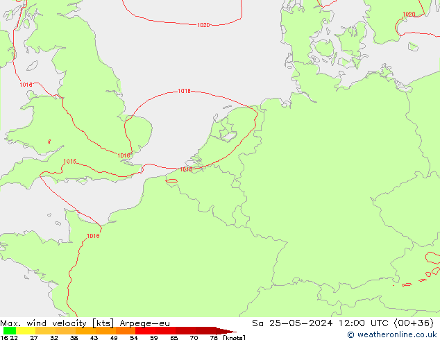 Max. wind velocity Arpege-eu sam 25.05.2024 12 UTC