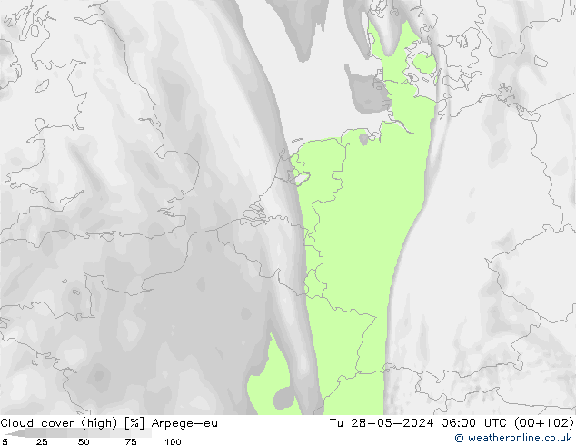 zachmurzenie (wysokie) Arpege-eu wto. 28.05.2024 06 UTC