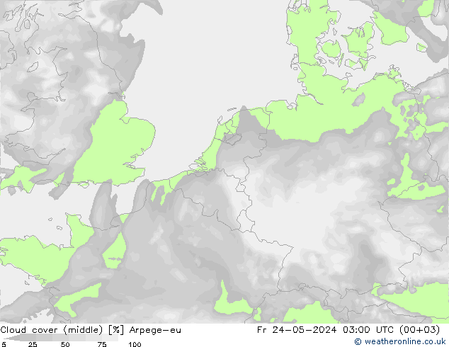 Cloud cover (middle) Arpege-eu Fr 24.05.2024 03 UTC