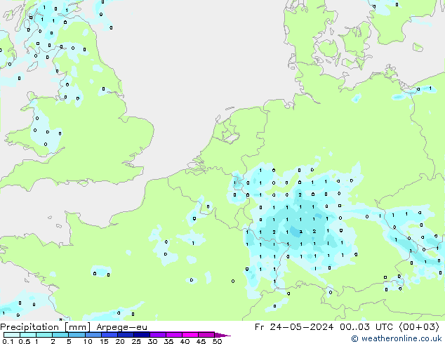 precipitação Arpege-eu Sex 24.05.2024 03 UTC