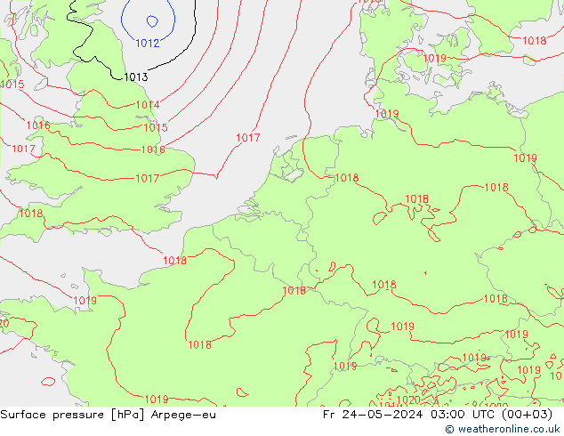 Atmosférický tlak Arpege-eu Pá 24.05.2024 03 UTC