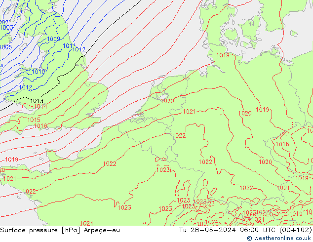 Surface pressure Arpege-eu Tu 28.05.2024 06 UTC