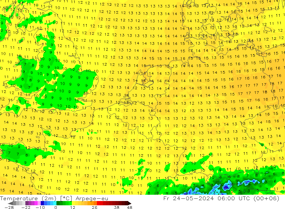 Temperature (2m) Arpege-eu Fr 24.05.2024 06 UTC