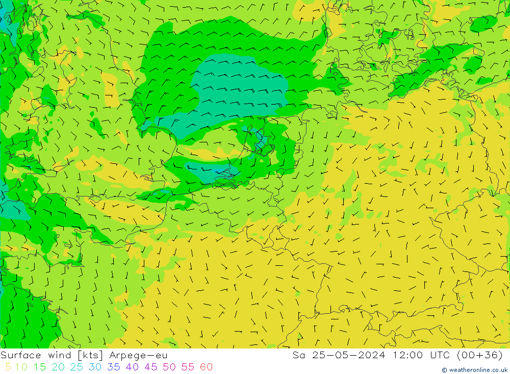 Surface wind Arpege-eu So 25.05.2024 12 UTC