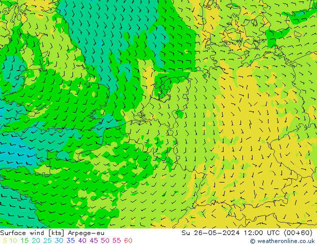 Wind 10 m Arpege-eu zo 26.05.2024 12 UTC