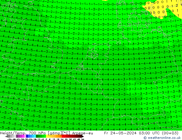 Height/Temp. 700 hPa Arpege-eu 星期五 24.05.2024 03 UTC