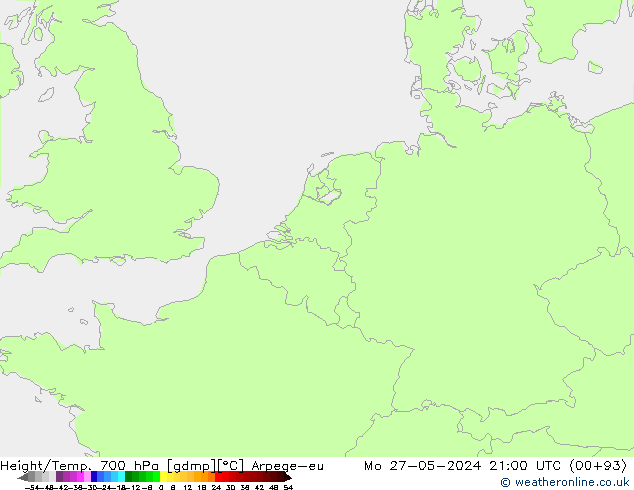 Height/Temp. 700 hPa Arpege-eu Mo 27.05.2024 21 UTC