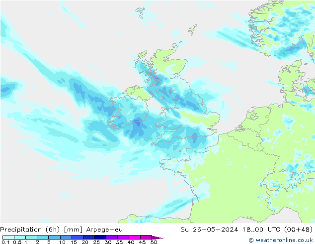 Precipitação (6h) Arpege-eu Dom 26.05.2024 00 UTC