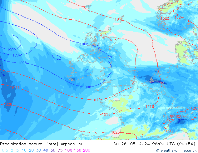 Precipitation accum. Arpege-eu Dom 26.05.2024 06 UTC