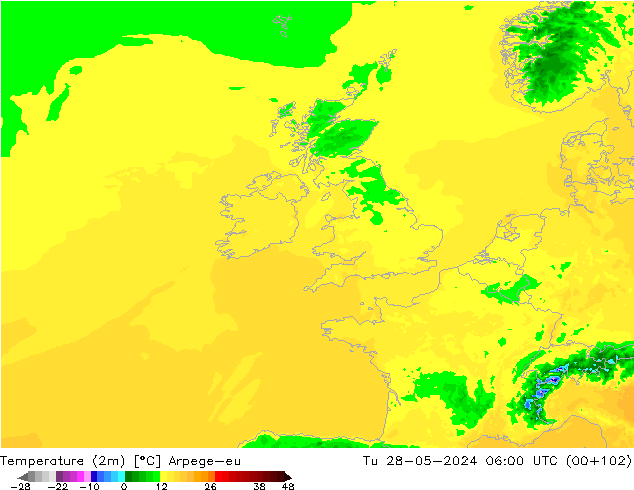 Sıcaklık Haritası (2m) Arpege-eu Sa 28.05.2024 06 UTC