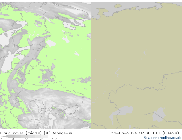 oblačnosti uprostřed Arpege-eu Út 28.05.2024 03 UTC