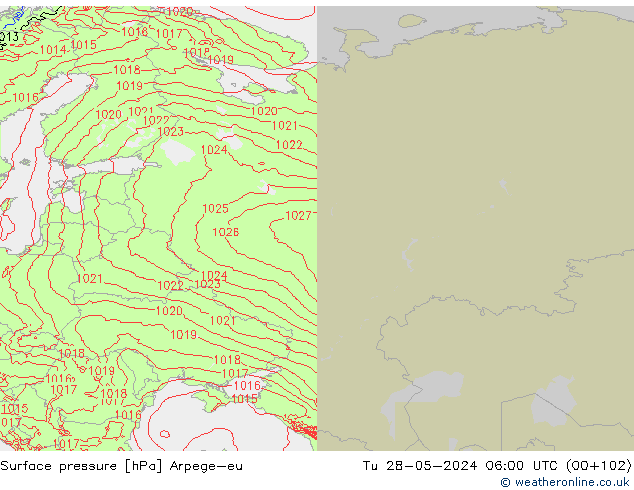 Atmosférický tlak Arpege-eu Út 28.05.2024 06 UTC