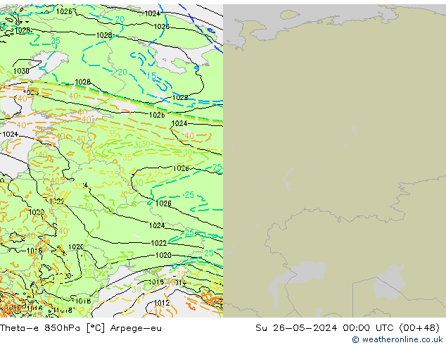 Theta-e 850hPa Arpege-eu dom 26.05.2024 00 UTC