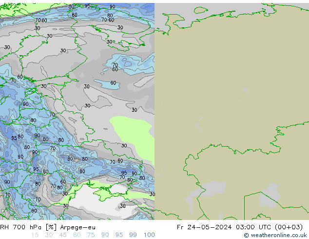 RH 700 hPa Arpege-eu Pá 24.05.2024 03 UTC