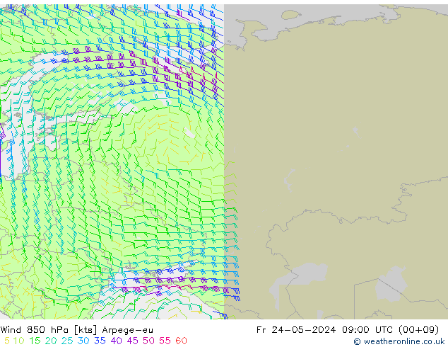 Wind 850 hPa Arpege-eu Pá 24.05.2024 09 UTC