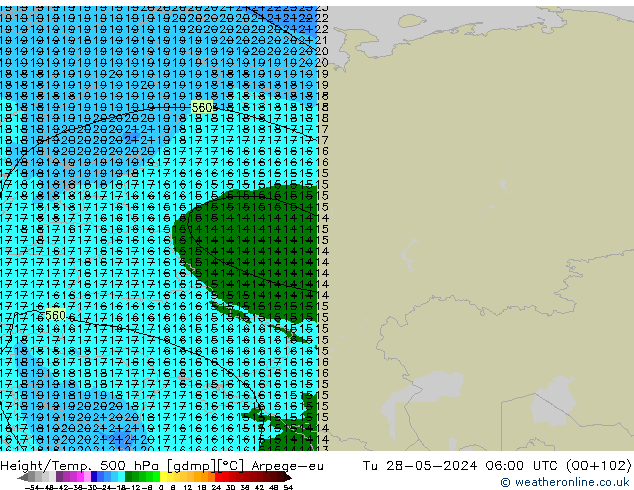 Height/Temp. 500 hPa Arpege-eu  28.05.2024 06 UTC