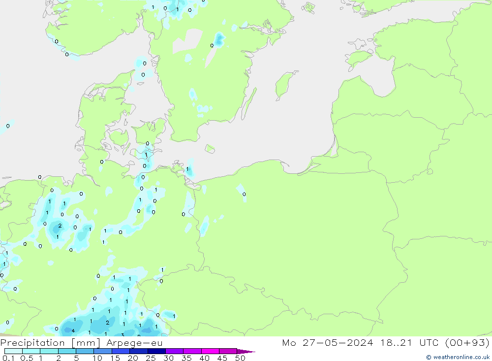 Precipitation Arpege-eu Mo 27.05.2024 21 UTC