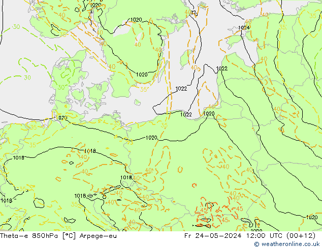 Theta-e 850hPa Arpege-eu Fr 24.05.2024 12 UTC