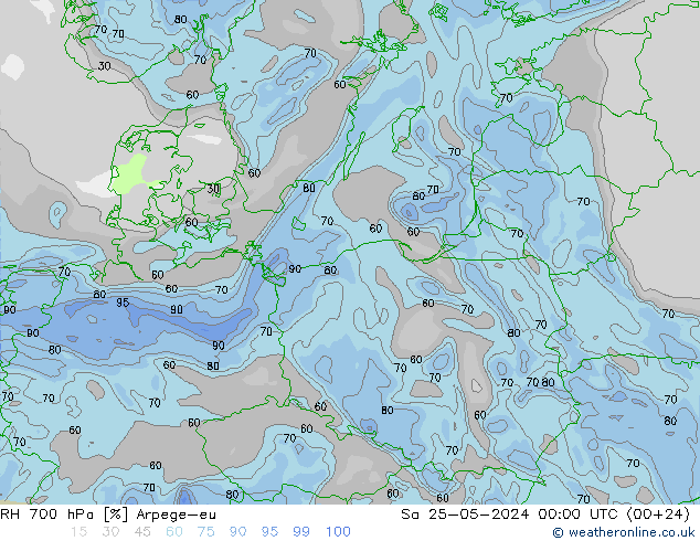 RH 700 гПа Arpege-eu сб 25.05.2024 00 UTC