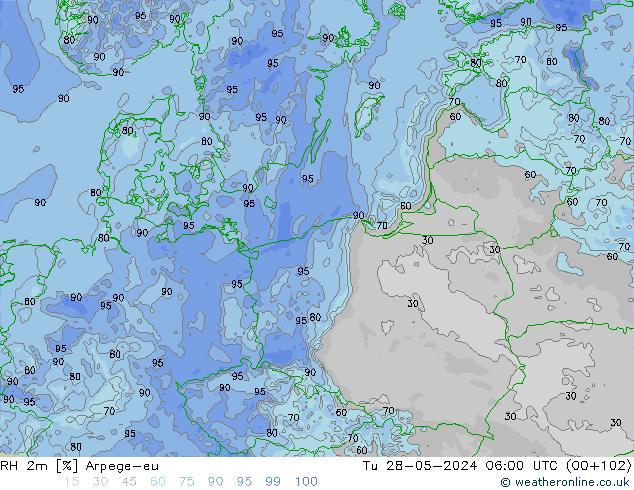 Humedad rel. 2m Arpege-eu mar 28.05.2024 06 UTC