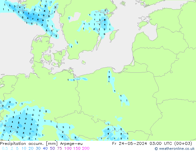 Precipitation accum. Arpege-eu Pá 24.05.2024 03 UTC