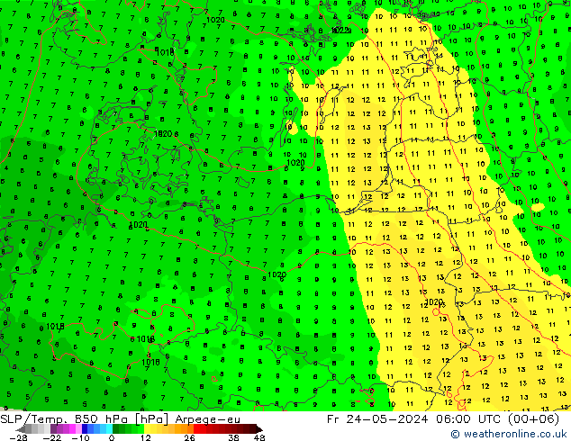 850 hPa Yer Bas./Sıc Arpege-eu Cu 24.05.2024 06 UTC