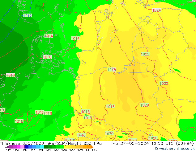 Thck 850-1000 hPa Arpege-eu Mo 27.05.2024 12 UTC