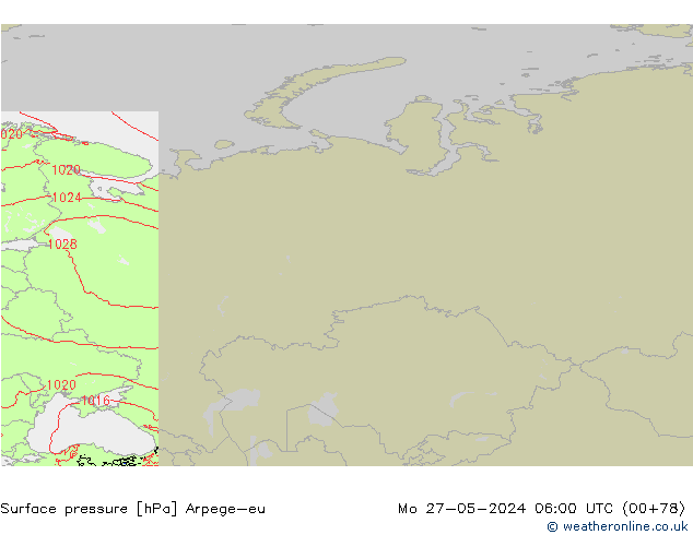 Pressione al suolo Arpege-eu lun 27.05.2024 06 UTC