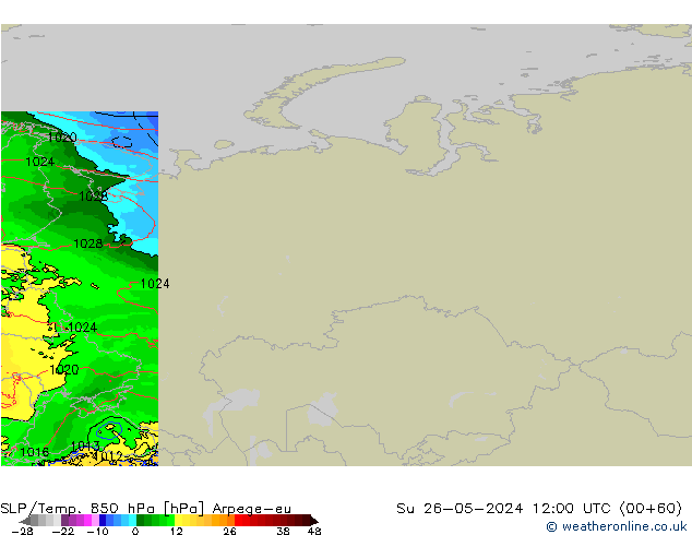SLP/Temp. 850 hPa Arpege-eu nie. 26.05.2024 12 UTC