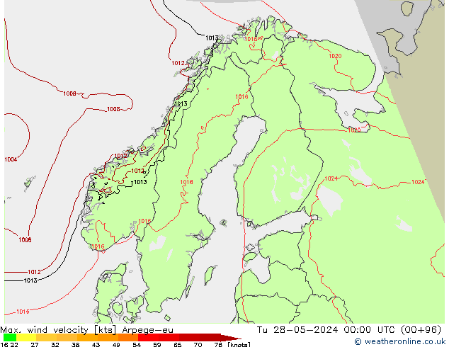 Max. wind velocity Arpege-eu Ter 28.05.2024 00 UTC